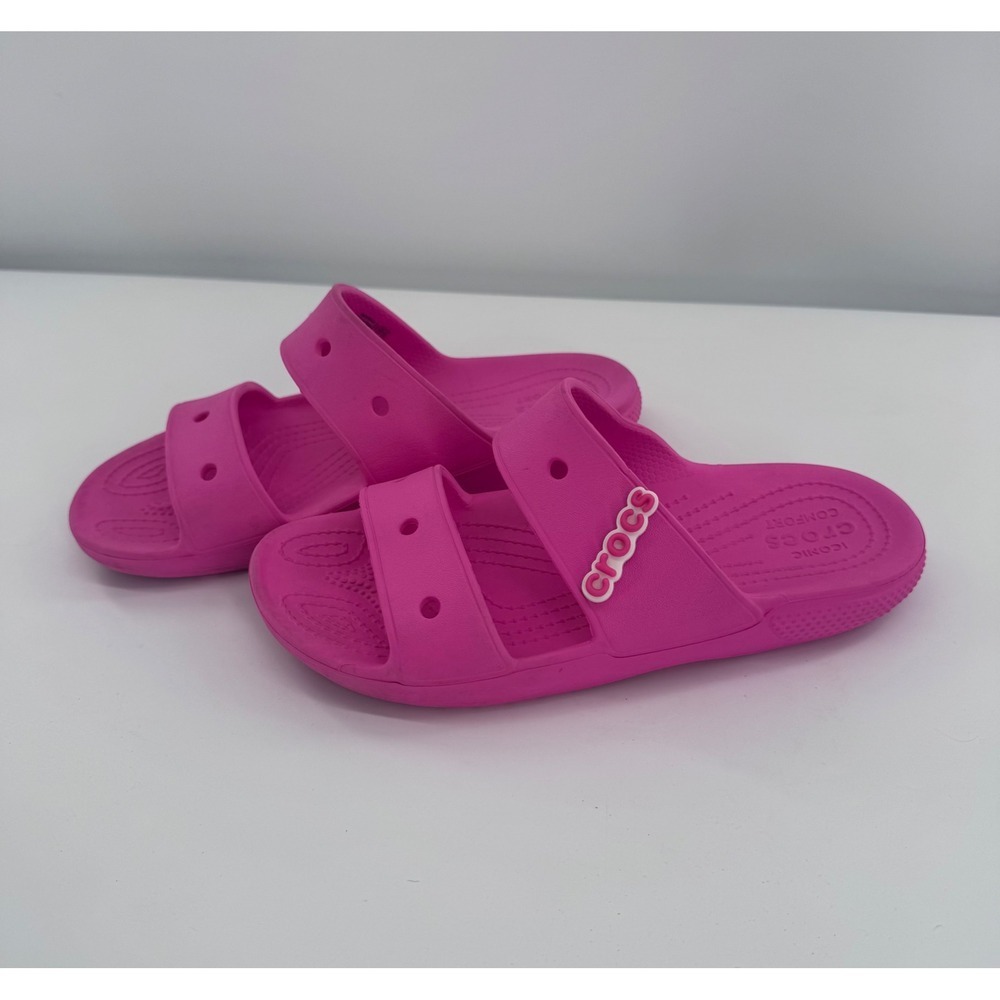 Crocs Classic Sandal Slides Pink Two Strap Slide Iconic Comfort Shoes Sz 7